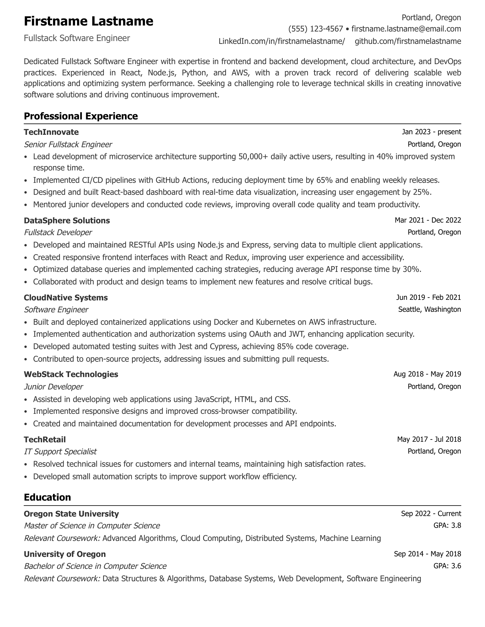 Modern resume template preview